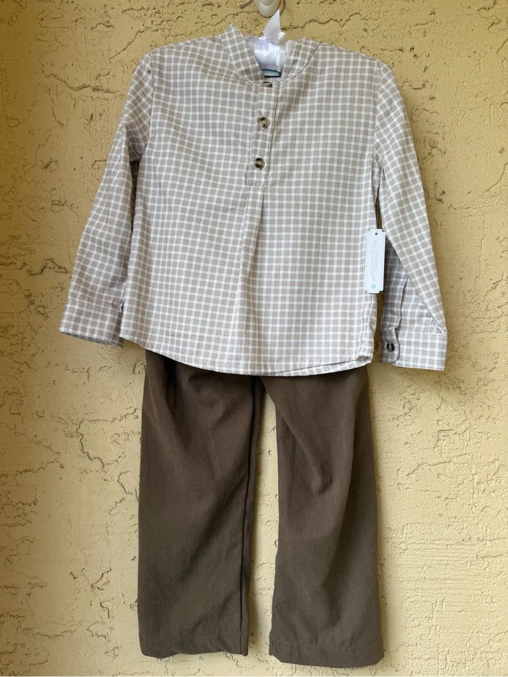 Edgehill Collection Boys Check Long Sleeve Shirt and Pants Set 6